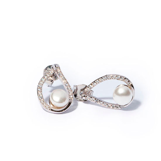 Pendientes de plata de ley 925 con circonita cúbica redonda de imitación de  perlas de imitación para mujer, para novia, plata de ley 925, Perla Gema